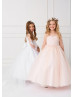 Beaded Lace Tulle Flower Girl Dress With Detachable Train